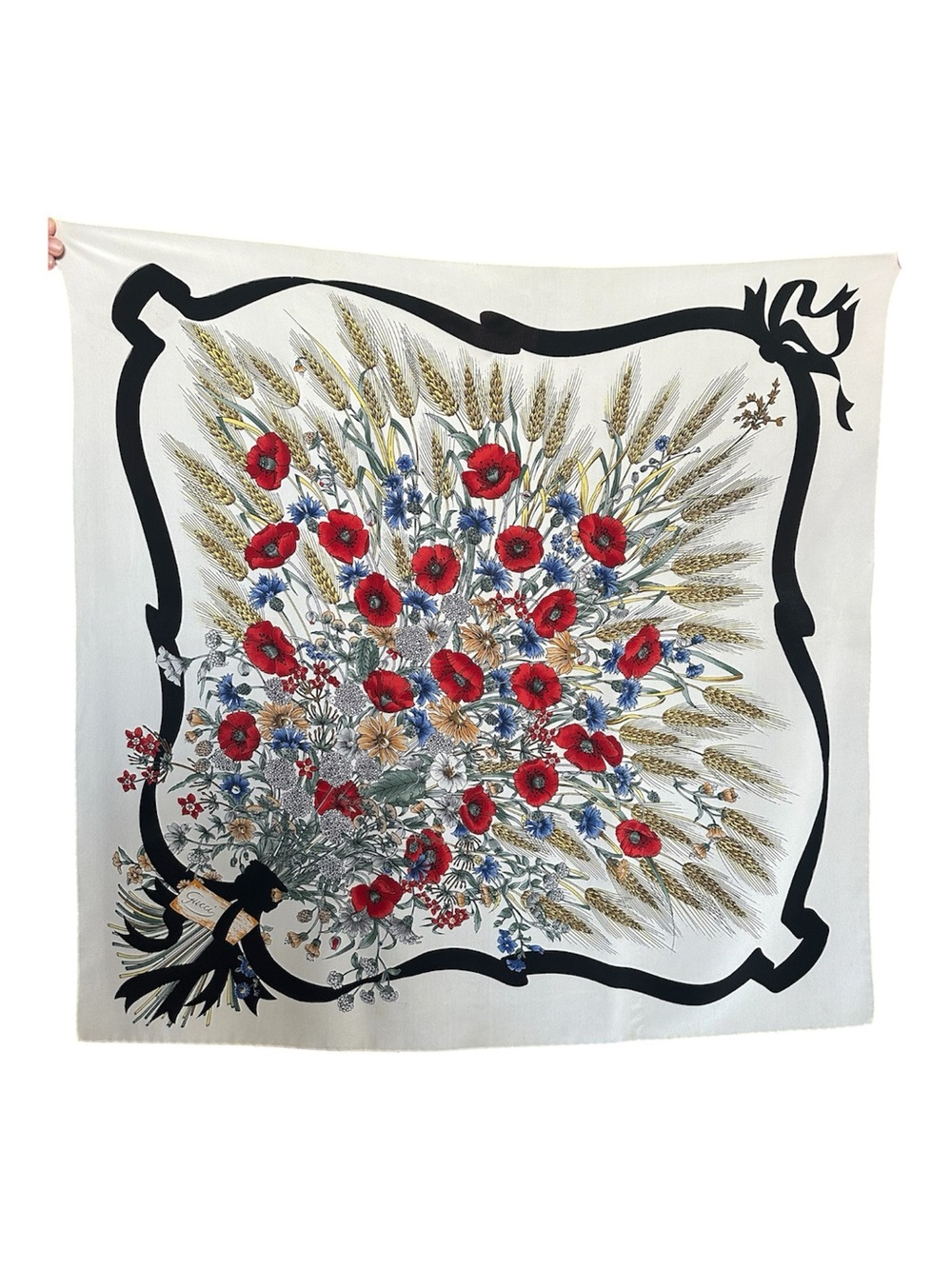 Vintage GUCCI Vittorio Accornero Flora Silk Scarf Poppies Wheat Cornflowers - Picture 1 of 13